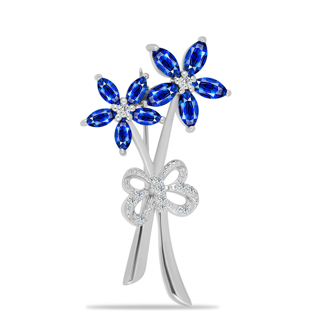 Broche de Plata con Zafiro Azul Australiano y Topacio Blanco 1 