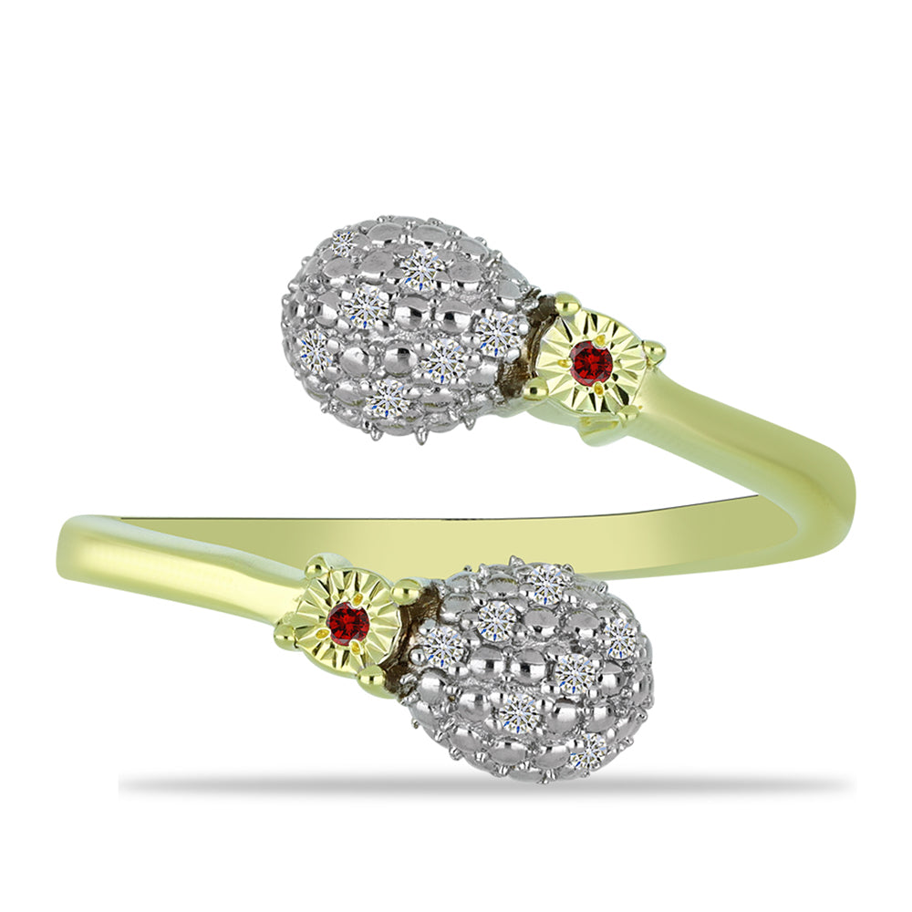 Anillo de Plata Bañada en Oro con Diamante Rojo y Diamante blanco 1 