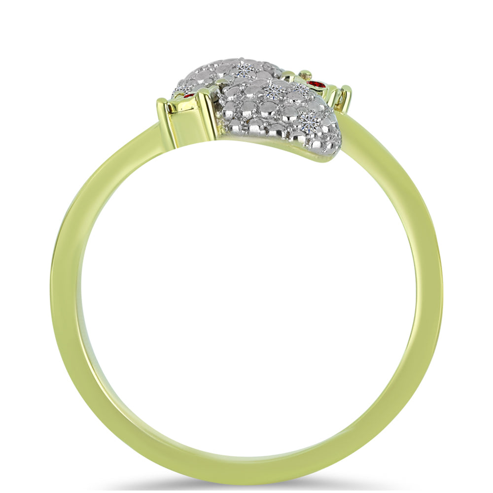 Anillo de Plata Bañada en Oro con Diamante Rojo y Diamante blanco 2 