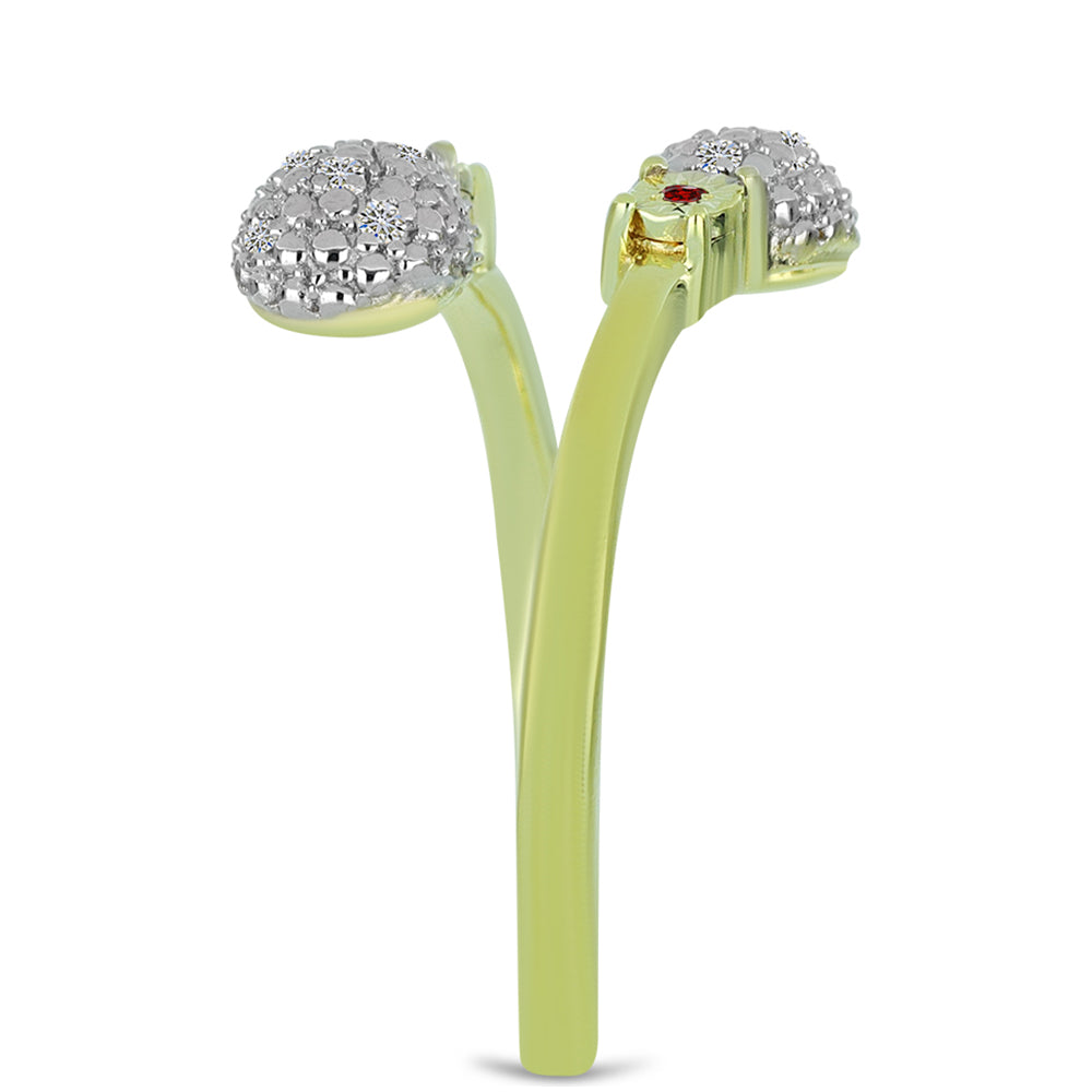 Anillo de Plata Bañada en Oro con Diamante Rojo y Diamante blanco 4 