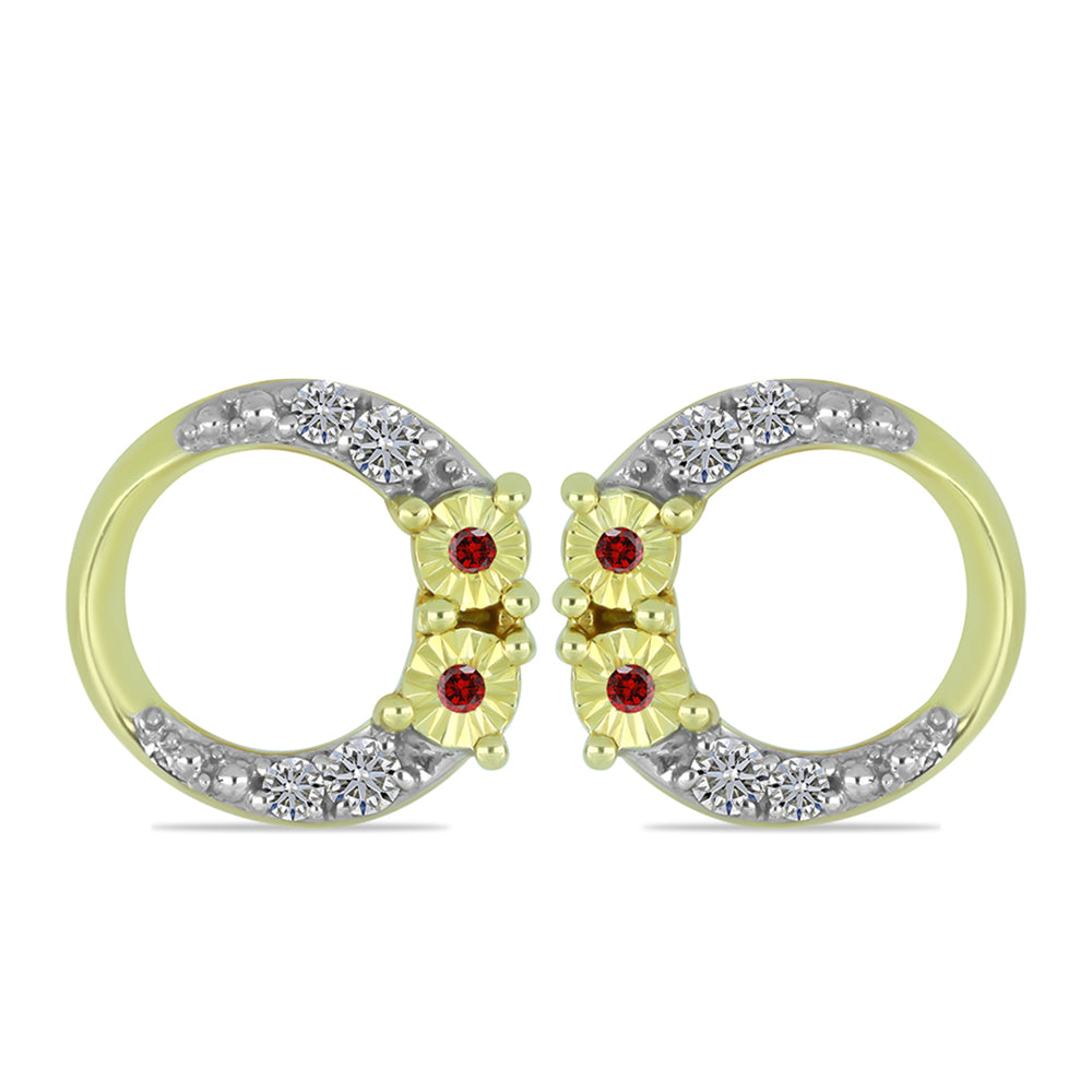 Pendientes de Plata Bañada en Oro con Diamante Rojo y Diamante blanco