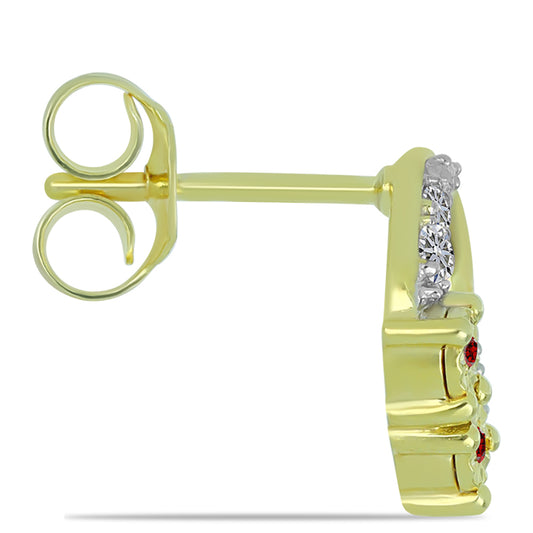 Pendientes de Plata Bañada en Oro con Diamante Rojo y Diamante blanco