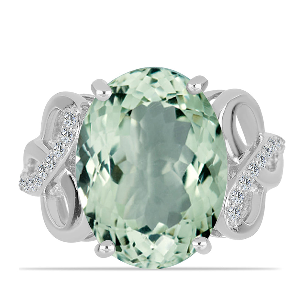 Anillo de Plata con Amatista Verde y Topacio Blanco