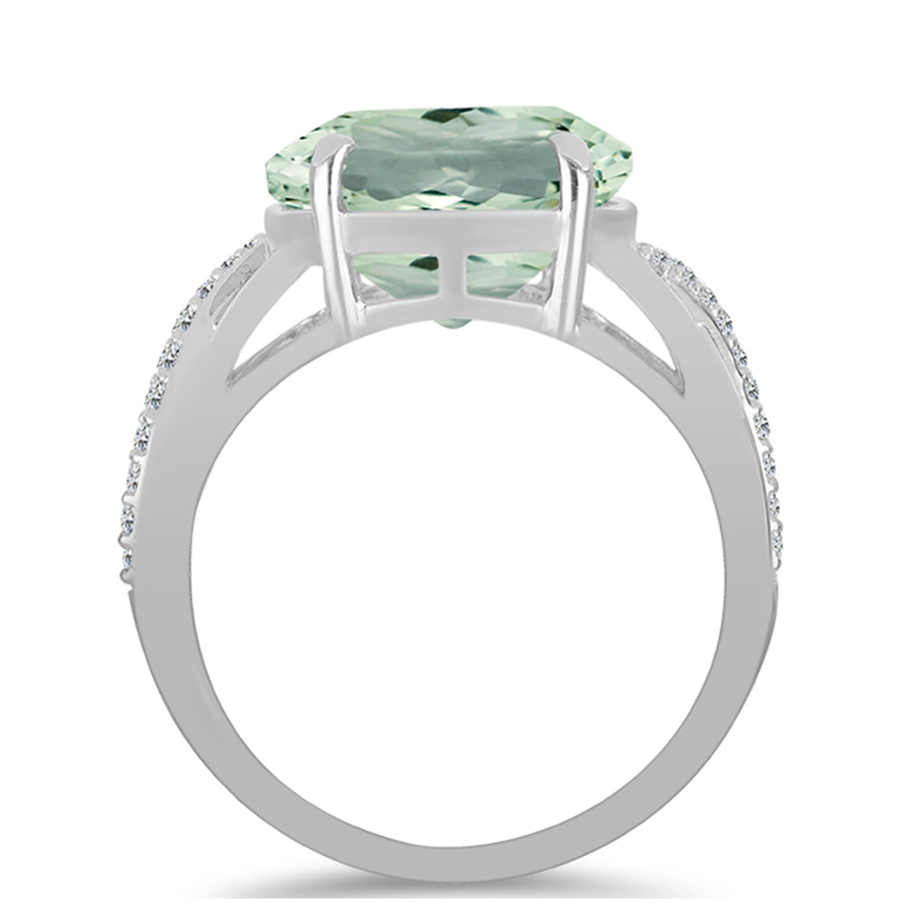 Anillo de Plata con Amatista Verde y Topacio Blanco