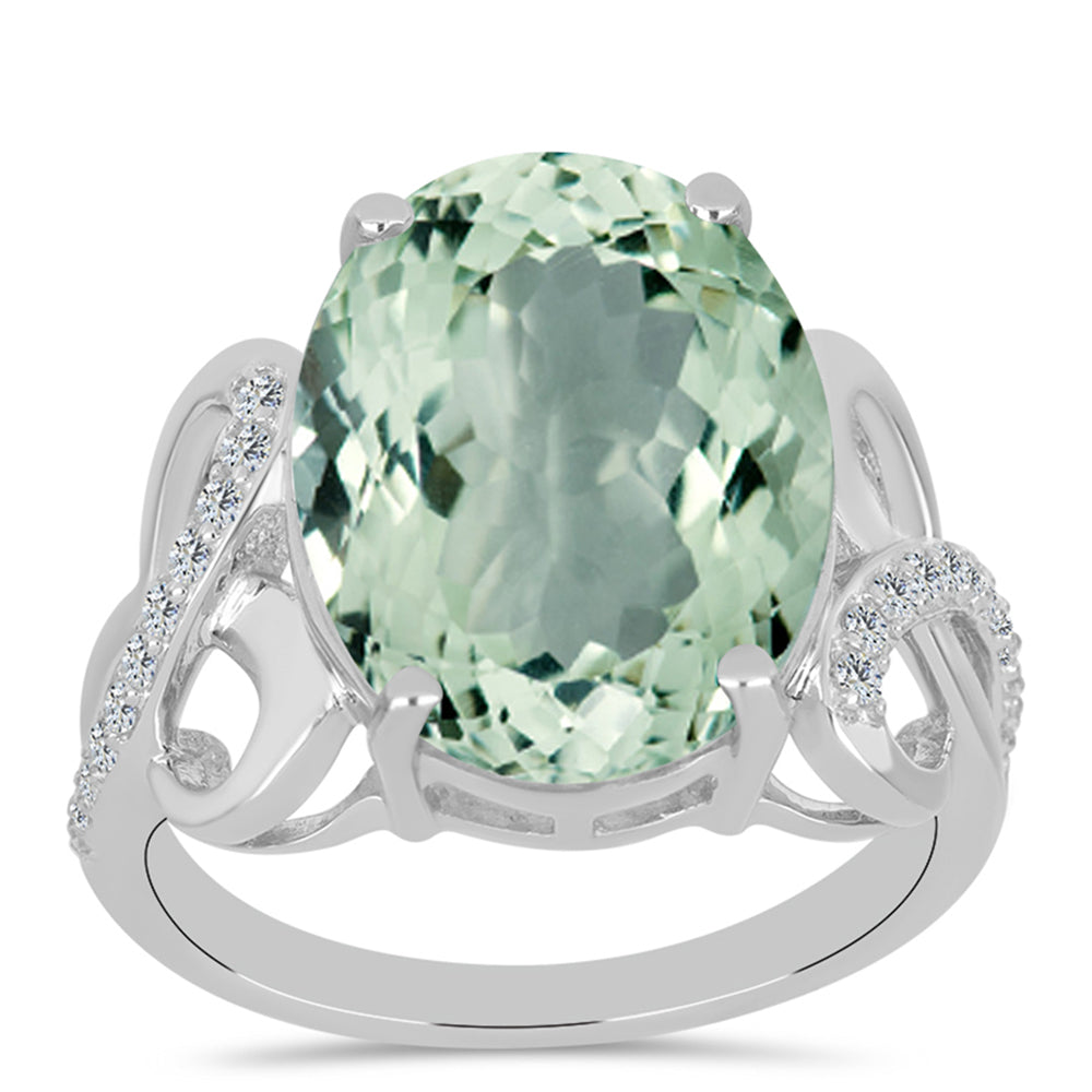 Anillo de Plata con Amatista Verde y Topacio Blanco 3 