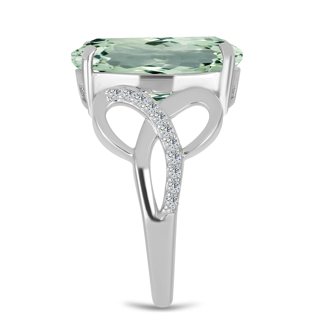 Anillo de Plata con Amatista Verde y Topacio Blanco