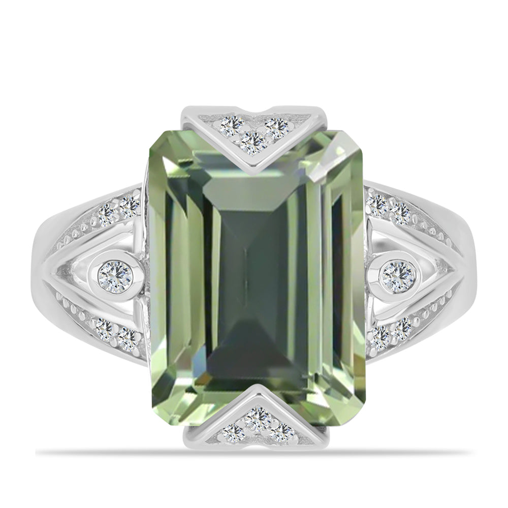 Anillo de Plata con Amatista Verde y Topacio Blanco 1 