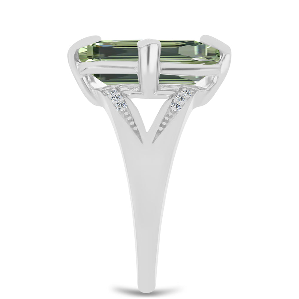 Anillo de Plata con Amatista Verde y Topacio Blanco 4 