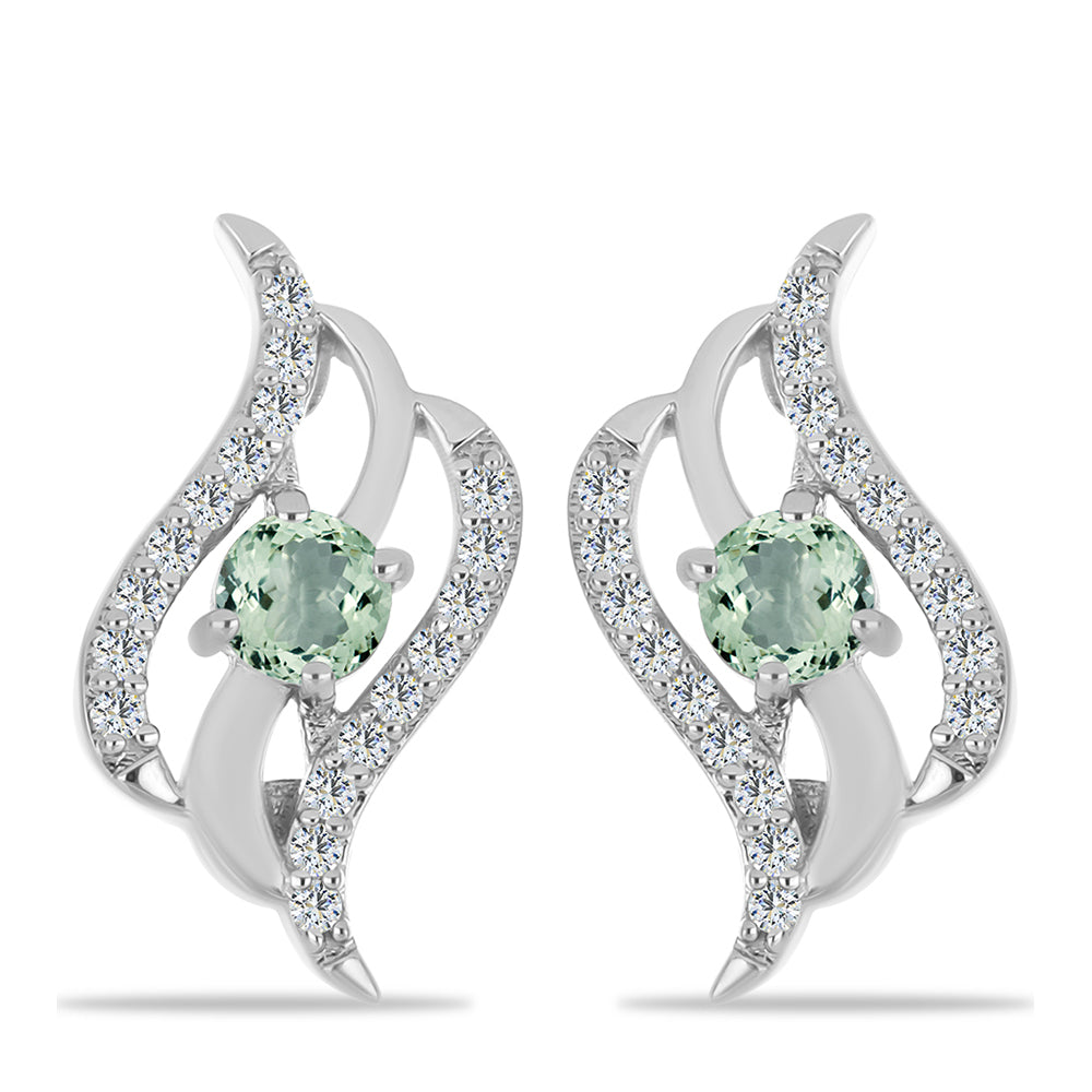 Pendientes de Plata con Amatista Verde y Topacio Blanco