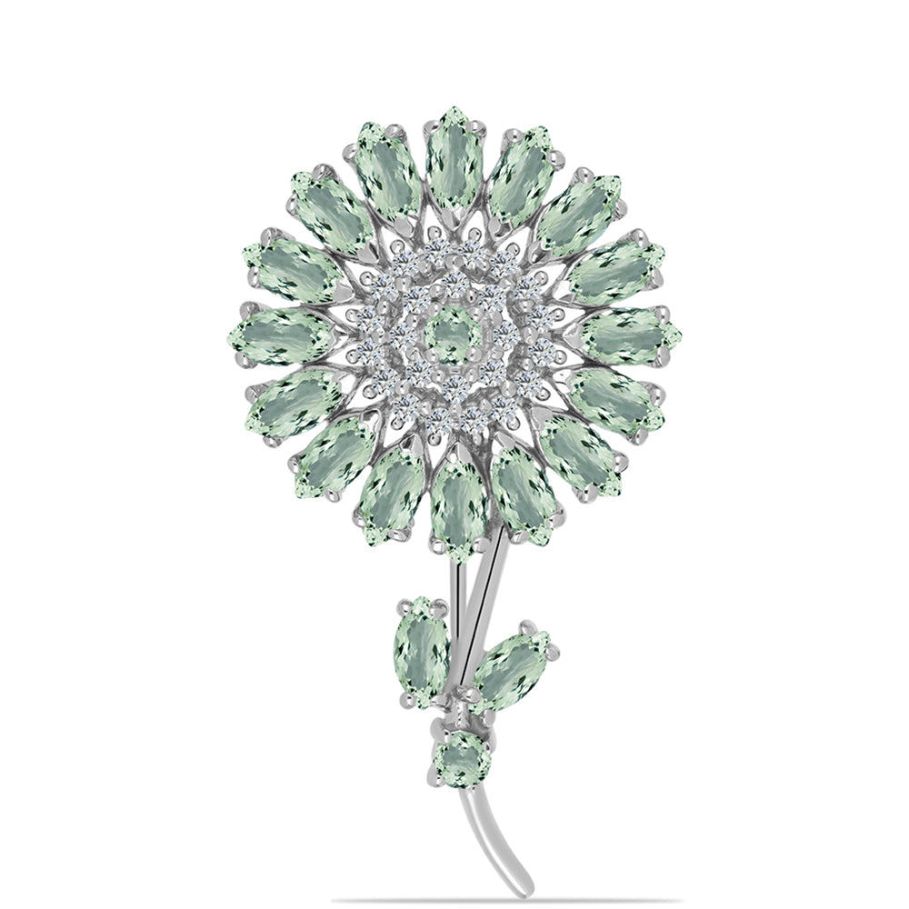 Broche de Plata con Amatista Verde y Topacio Blanco 1 