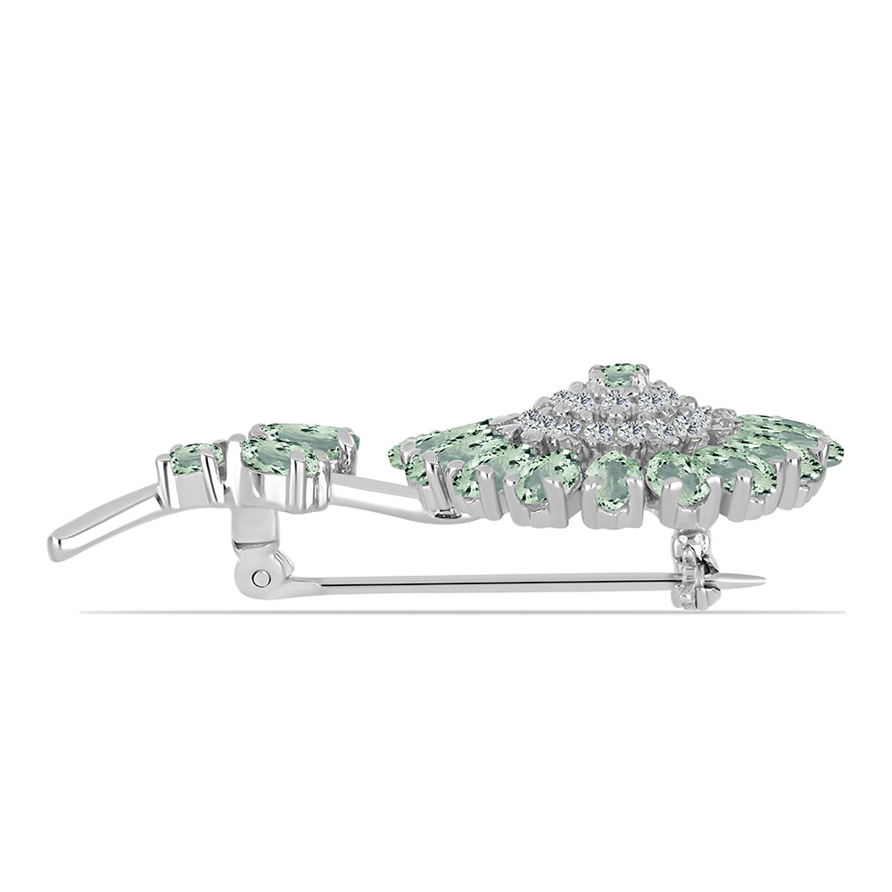 Broche de Plata con Amatista Verde y Topacio Blanco
