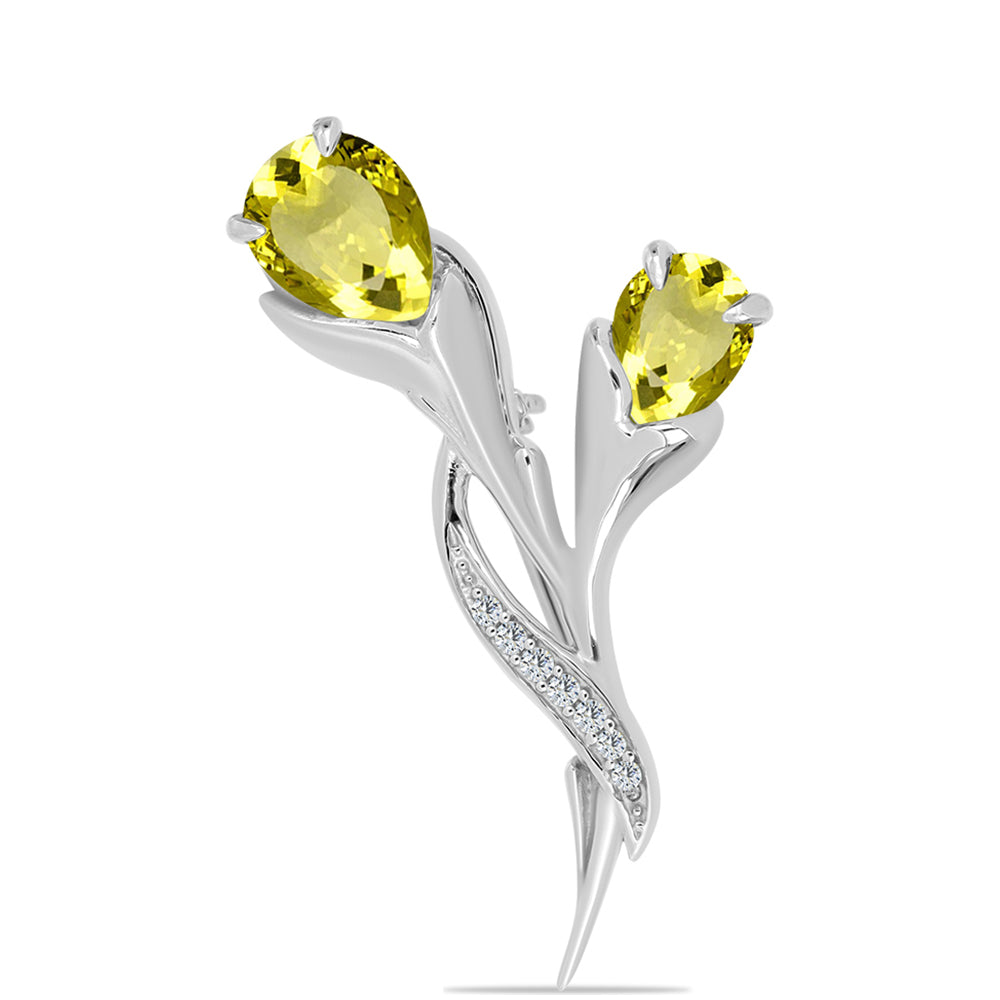 Broche de Plata con Topacio Limón y Topacio Blanco 1 