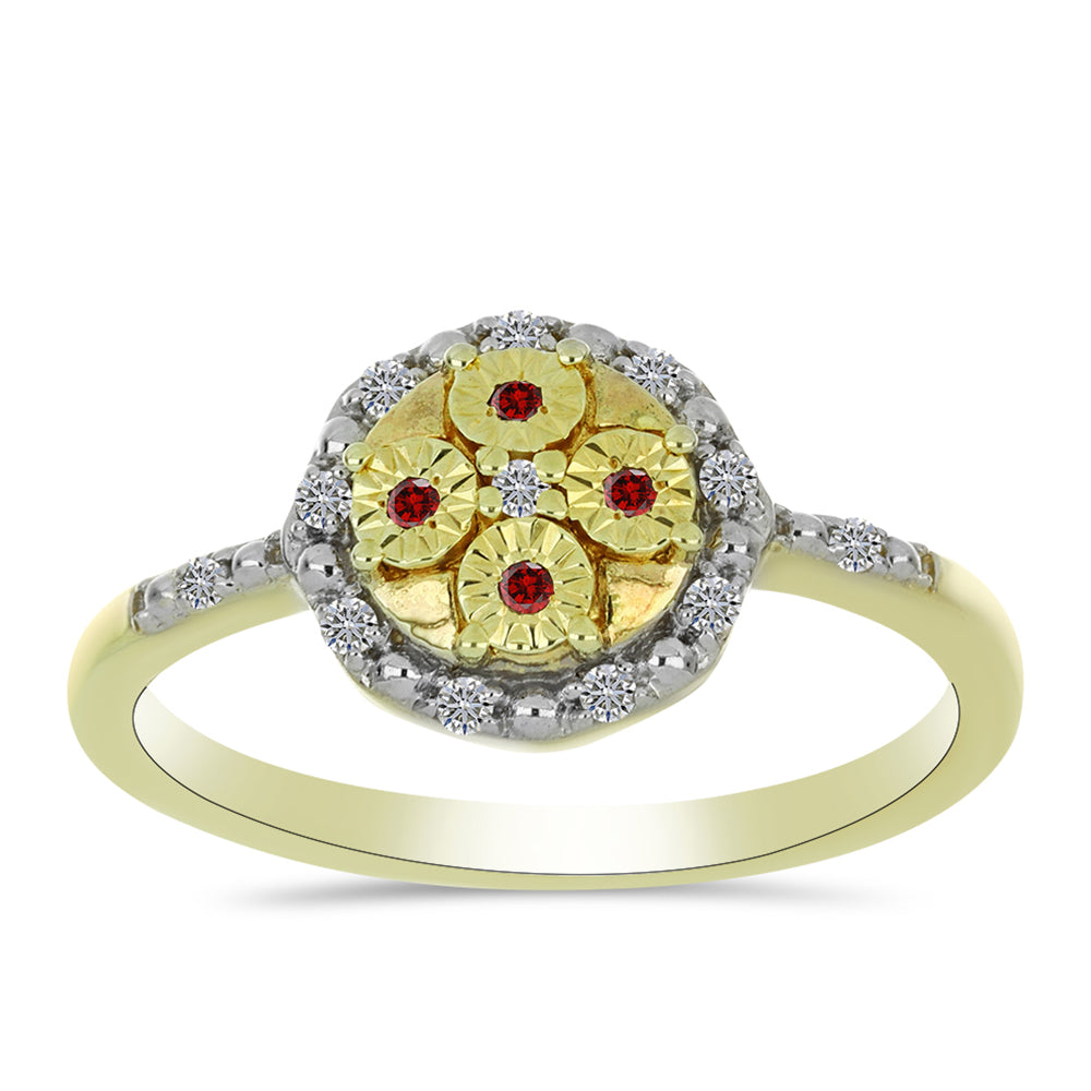 Anillo de Plata Bañada en Oro con Diamante Rojo y Diamante blanco 3 