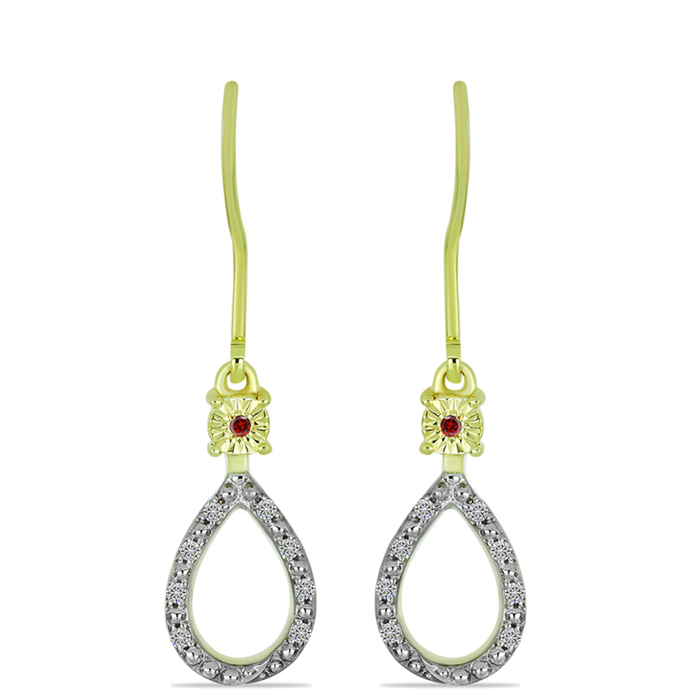 Pendientes de Plata Bañada en Oro con Diamante Rojo y Diamante blanco 1 