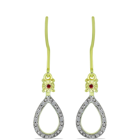 Pendientes de Plata Bañada en Oro con Diamante Rojo y Diamante blanco