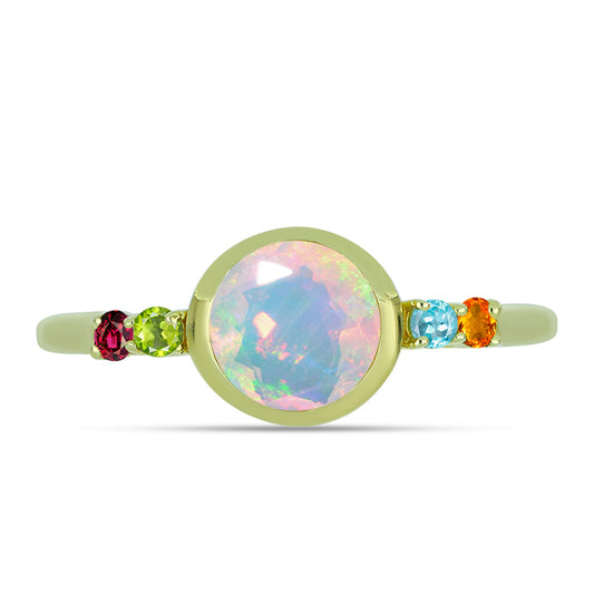 Anillo de Plata Bañada en Oro con Ópalo Welo y Chakra Turmalina