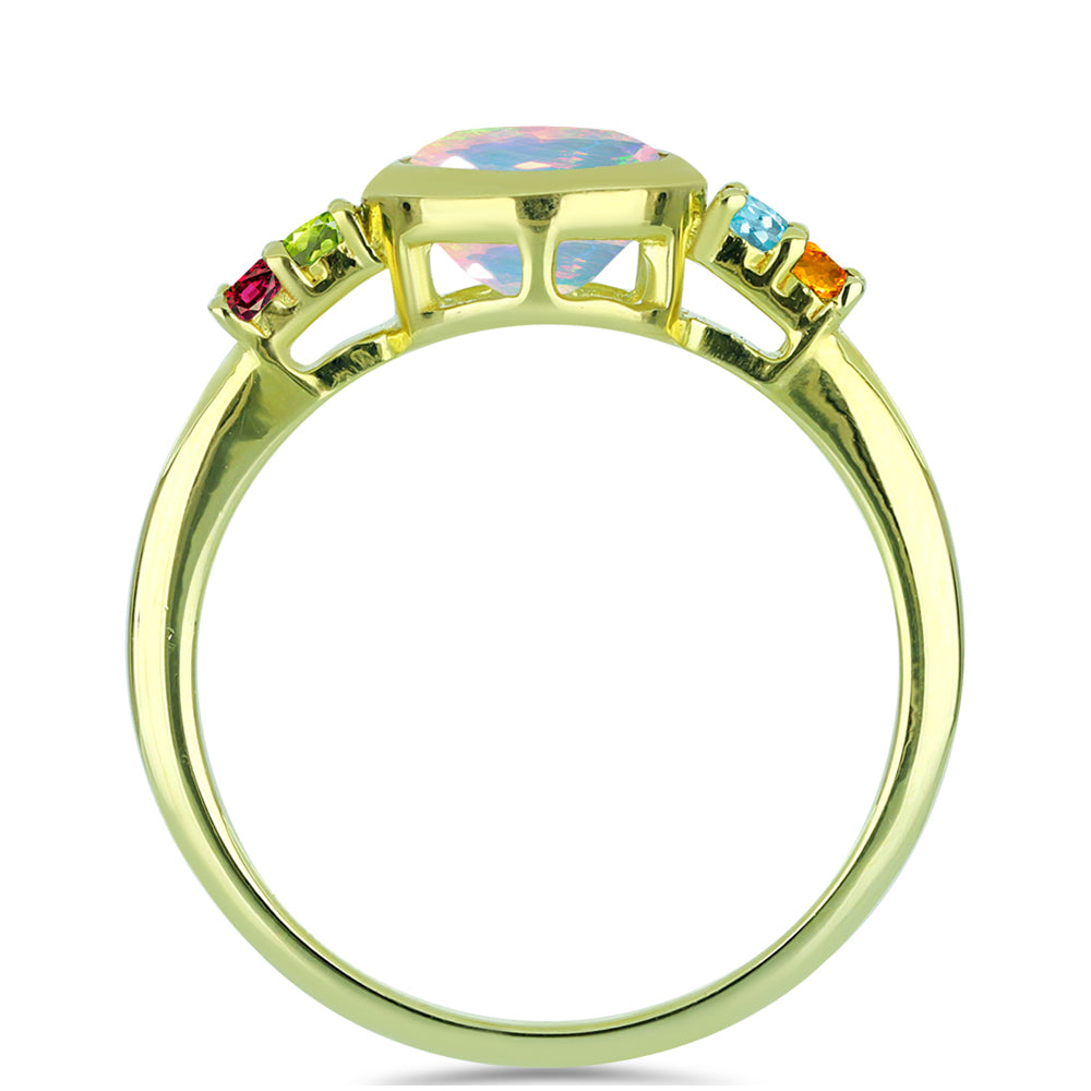 Anillo de Plata Bañada en Oro con Ópalo Welo y Chakra Turmalina 2 