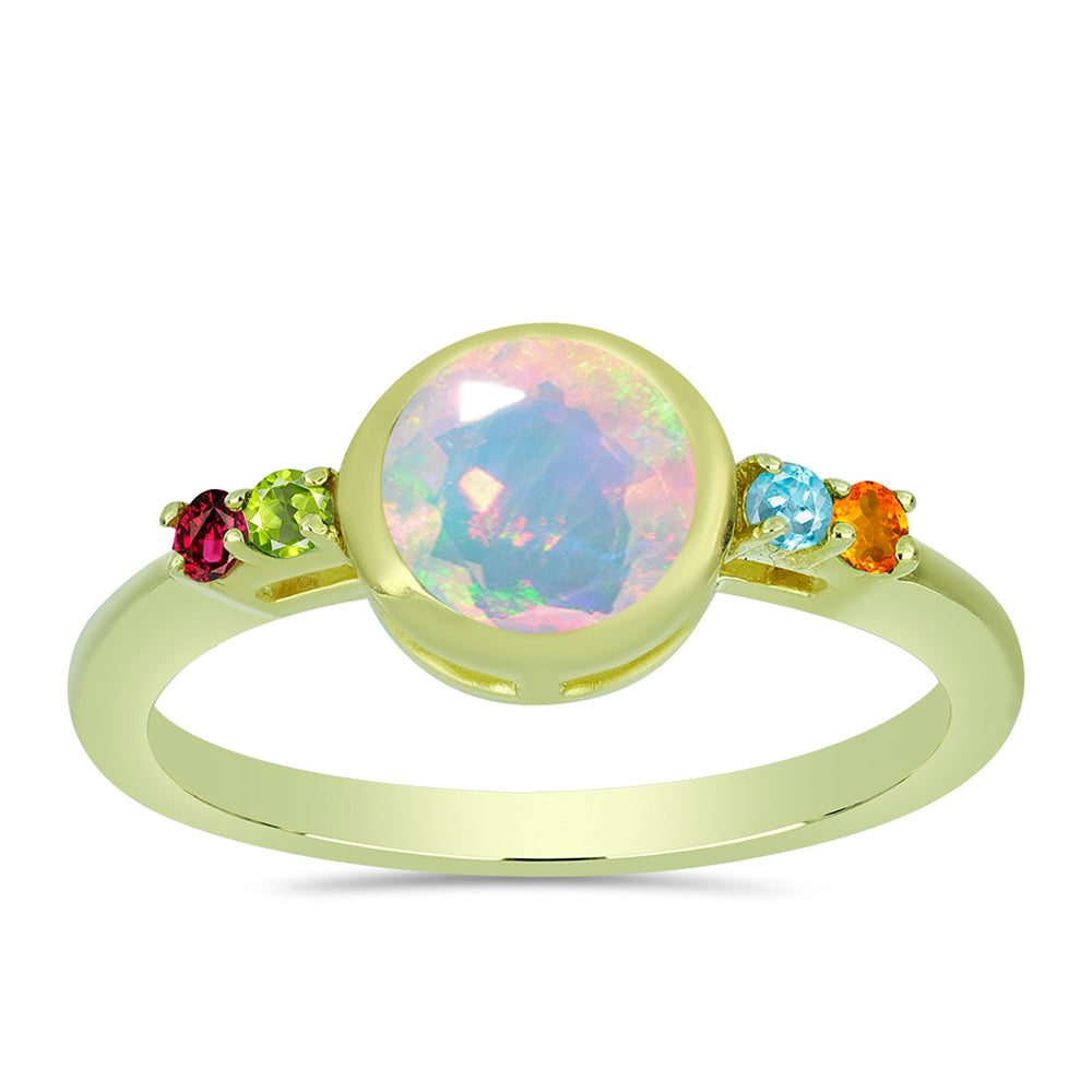 Anillo de Plata Bañada en Oro con Ópalo Welo y Chakra Turmalina 3 