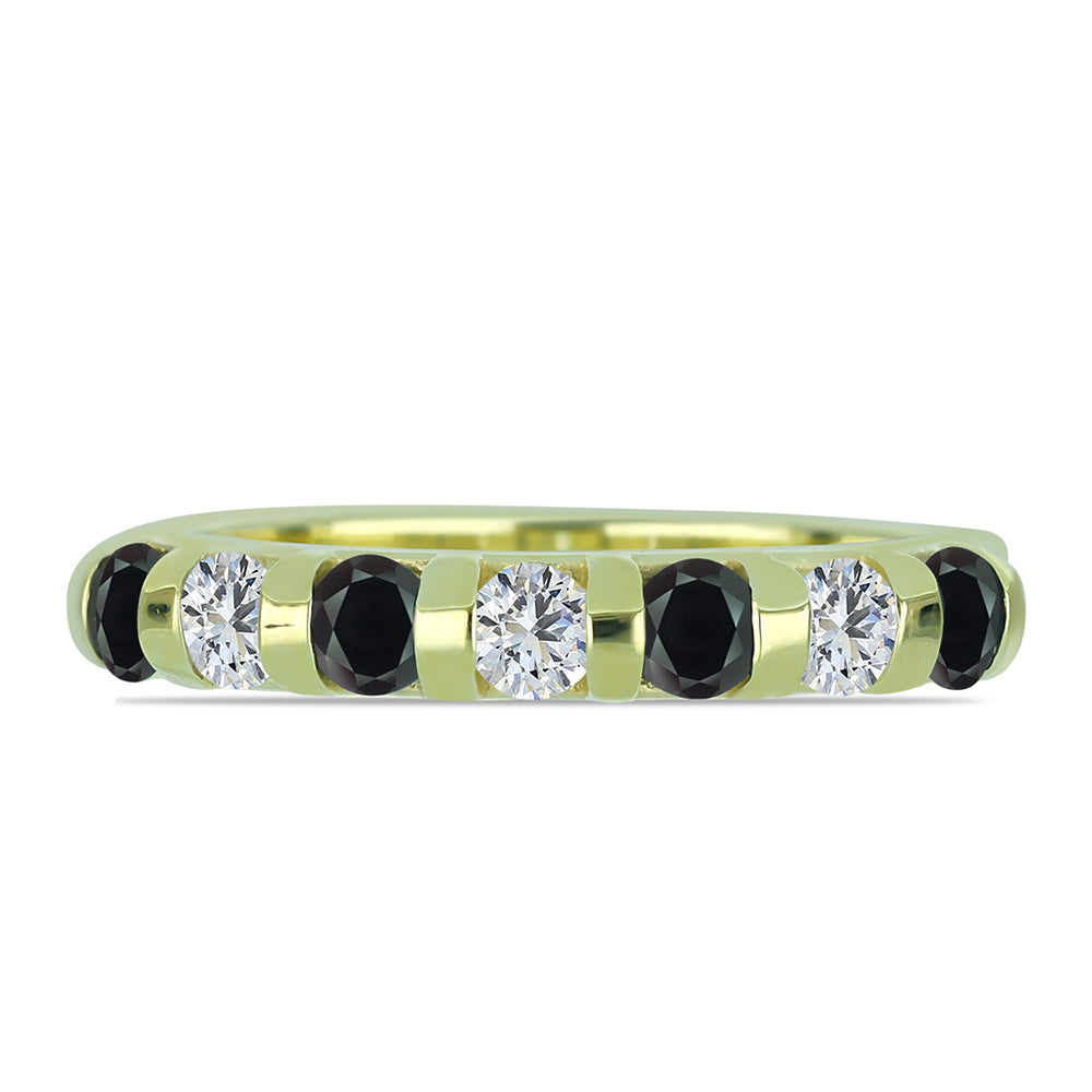 Anillo de Plata Bañada en Oro con Obsidiana y Topacio Blanco