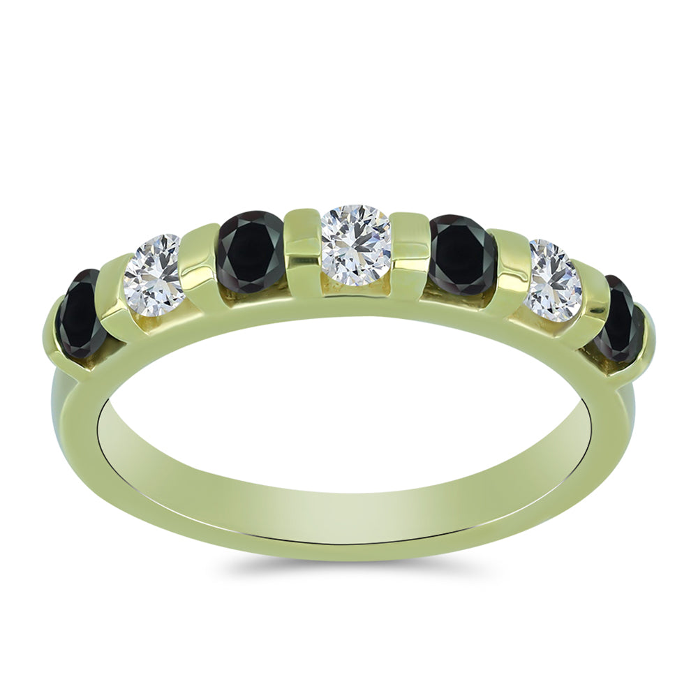 Anillo de Plata Bañada en Oro con Obsidiana y Topacio Blanco 3 