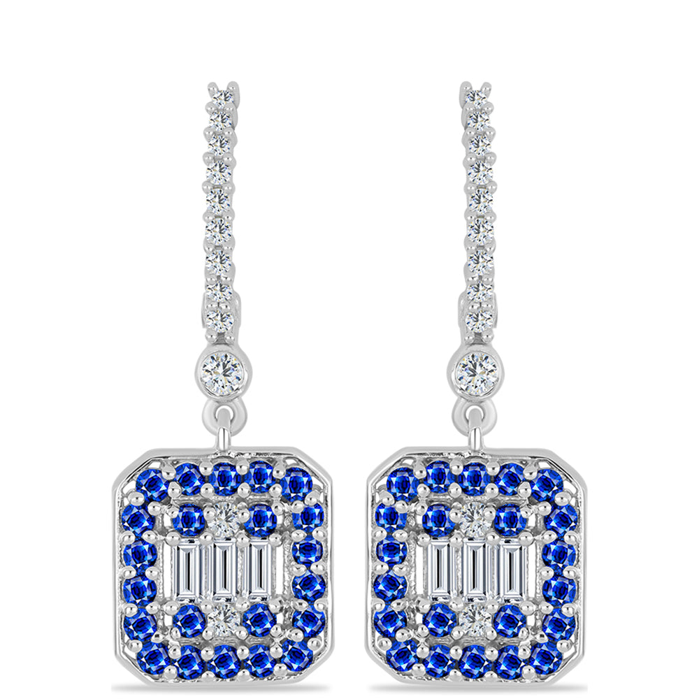 Pendientes de Plata con Zafiro Azul Australiano y Topacio Blanco 1 