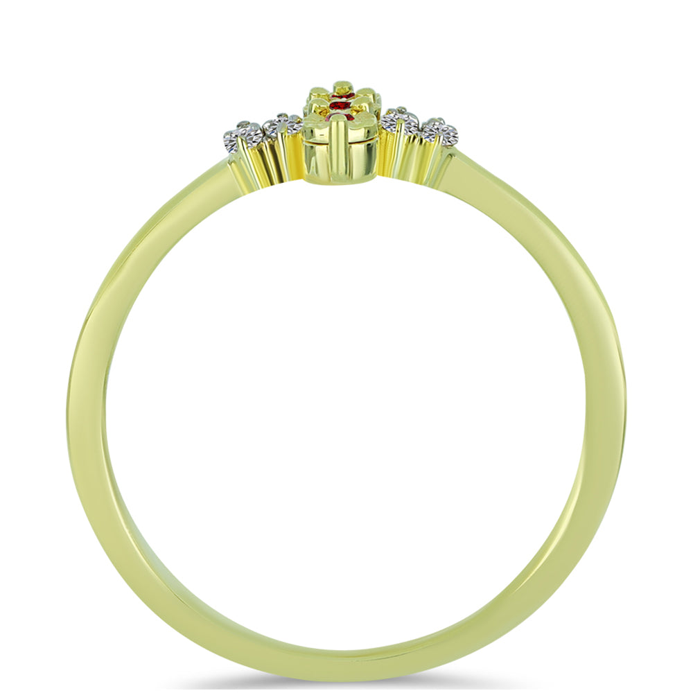 Anillo de Plata Bañada en Oro con Diamante Rojo y Diamante blanco 2 