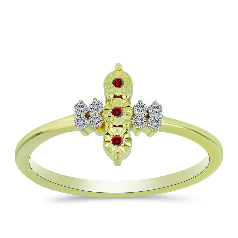 Anillo de Plata Bañada en Oro con Diamante Rojo y Diamante blanco 3 