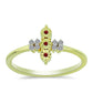 Anillo de Plata Bañada en Oro con Diamante Rojo y Diamante blanco