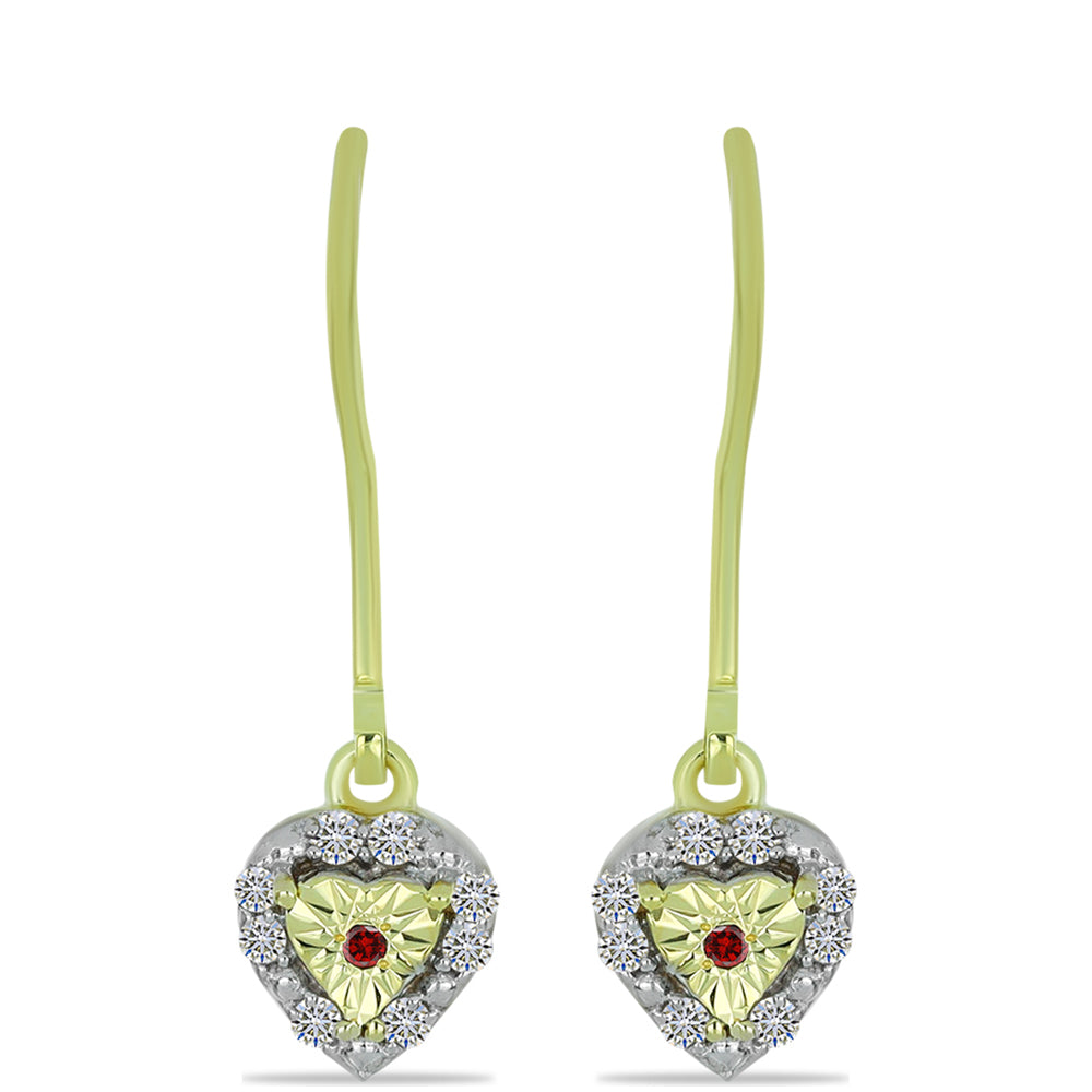 Pendientes de Plata Bañada en Oro con Diamante Rojo y Diamante blanco