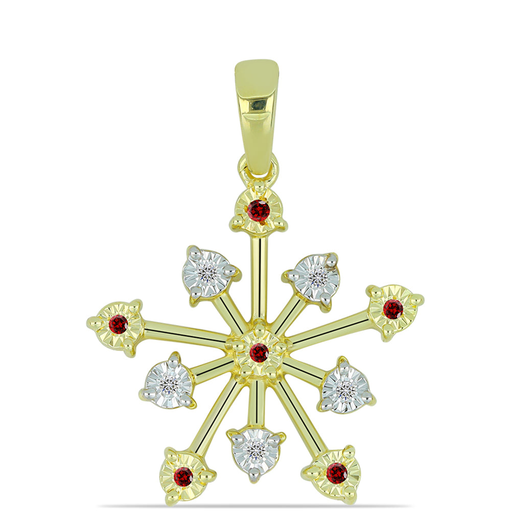 Colgante de Plata Bañada en Oro con Diamante Rojo y Diamante blanco
