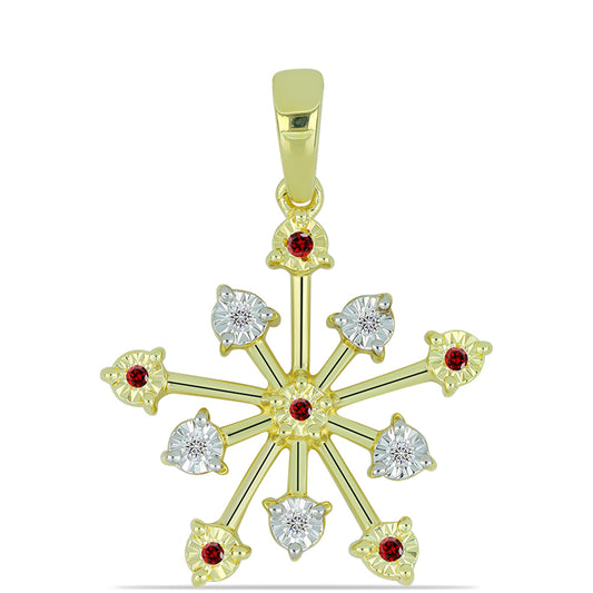 Colgante de Plata Bañada en Oro con Diamante Rojo y Diamante blanco