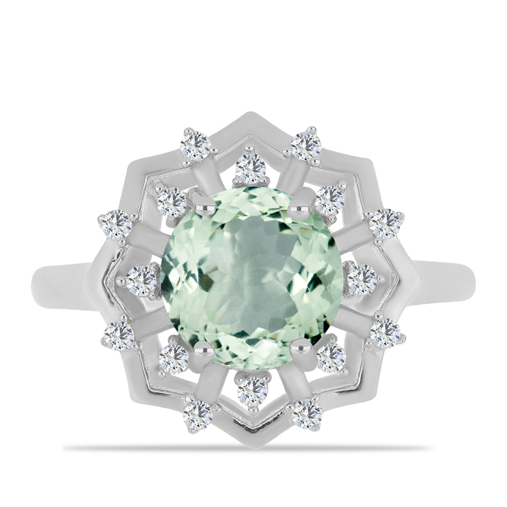 Anillo de Plata con Amatista Verde y Topacio Blanco 1 