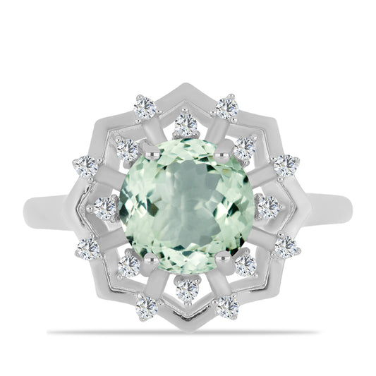 Anillo de Plata con Amatista Verde y Topacio Blanco