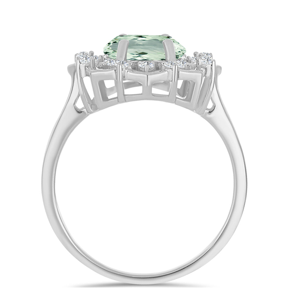 Anillo de Plata con Amatista Verde y Topacio Blanco