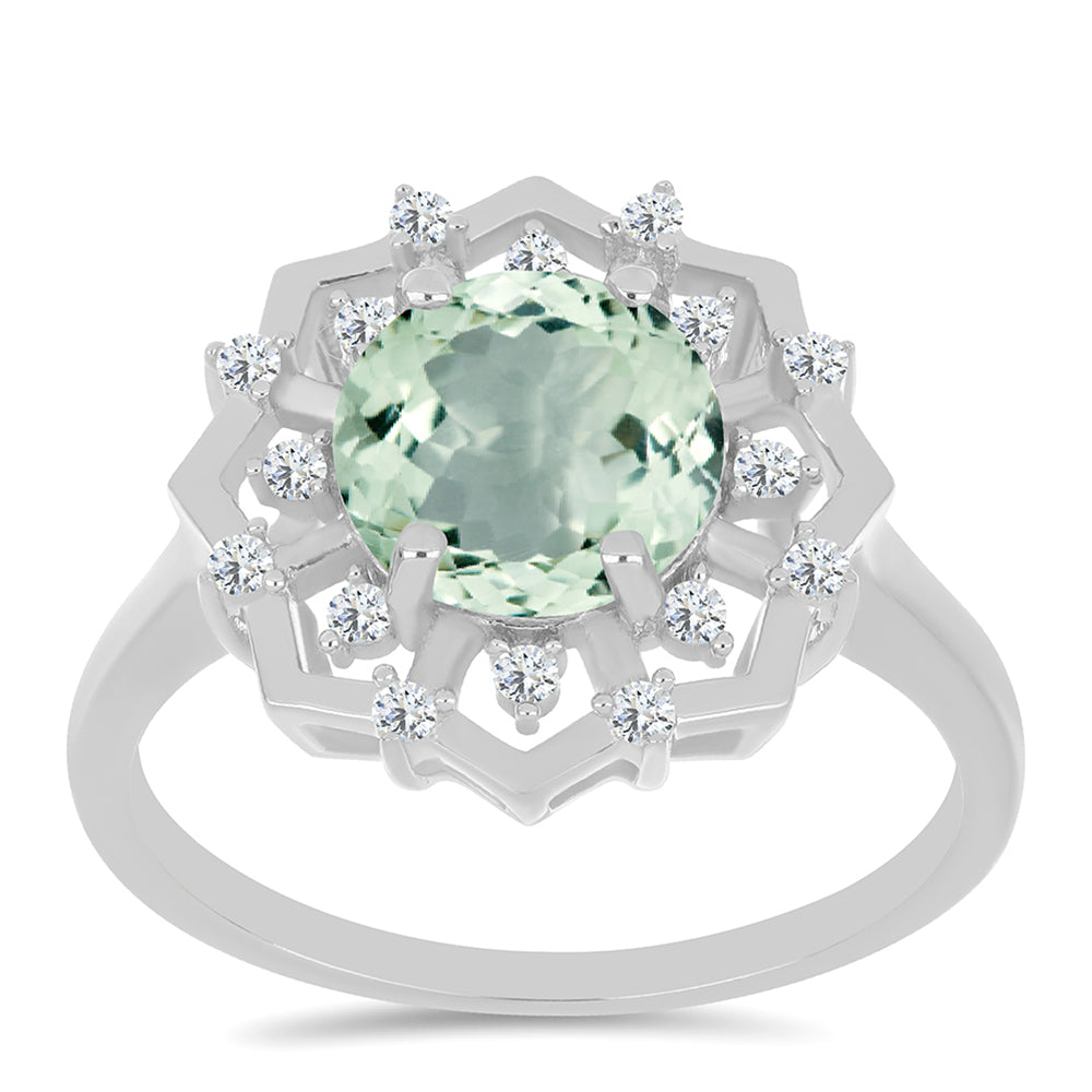 Anillo de Plata con Amatista Verde y Topacio Blanco 3 
