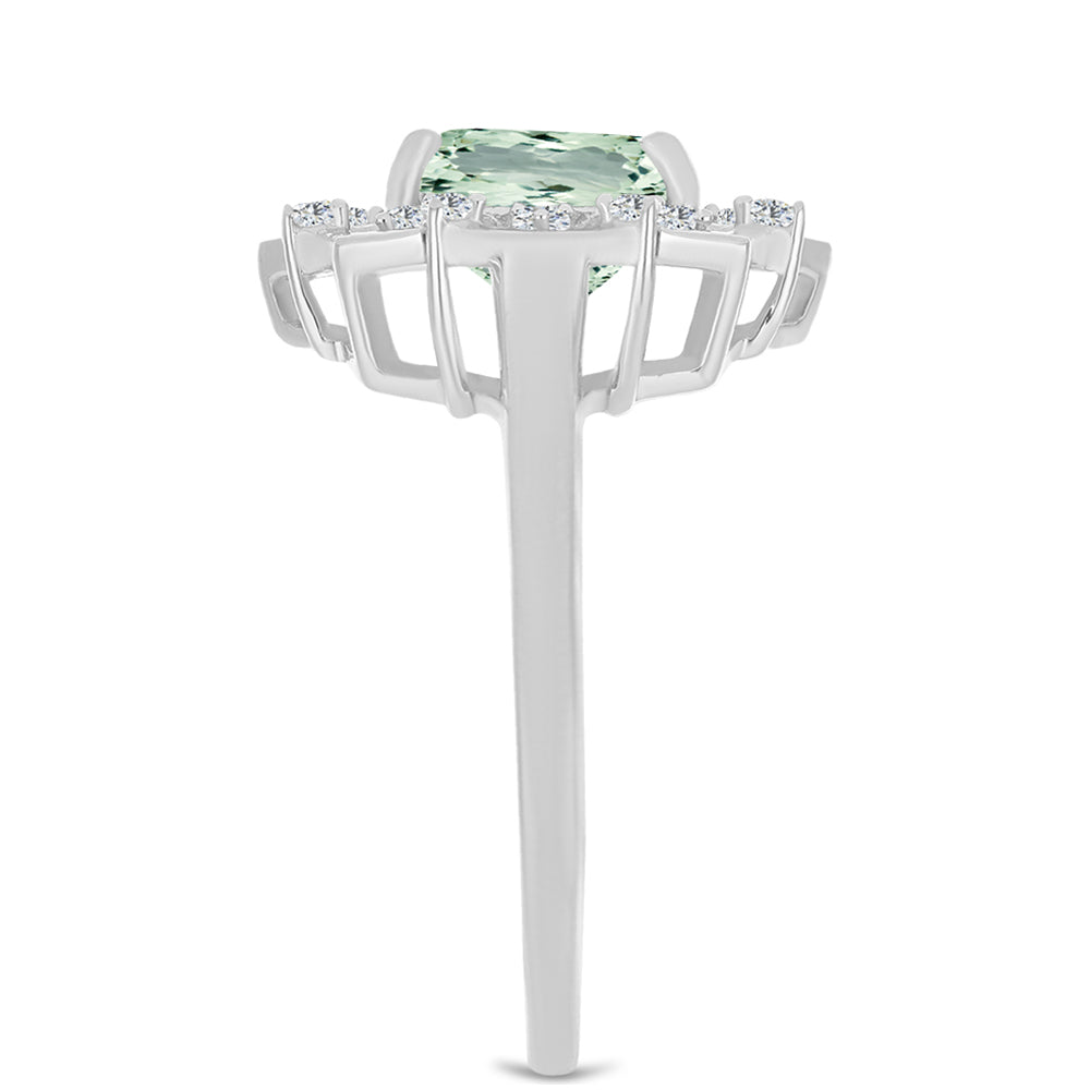 Anillo de Plata con Amatista Verde y Topacio Blanco 4 