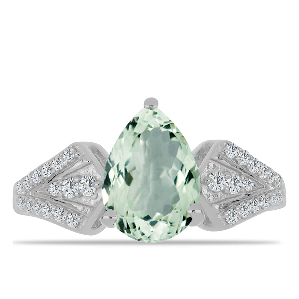 Anillo de Plata con Amatista Verde y Topacio Blanco 1 