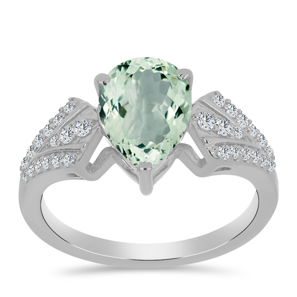Anillo de Plata con Amatista Verde y Topacio Blanco 3 