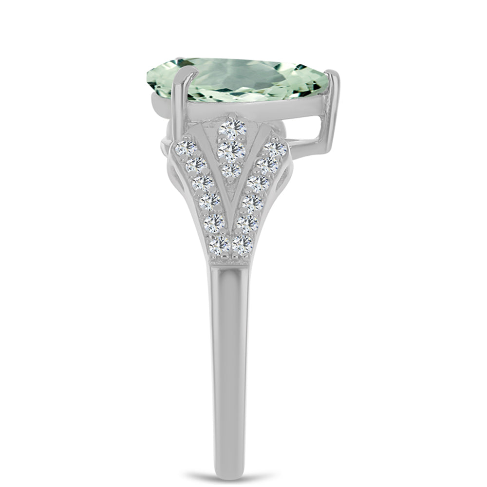 Anillo de Plata con Amatista Verde y Topacio Blanco 4 