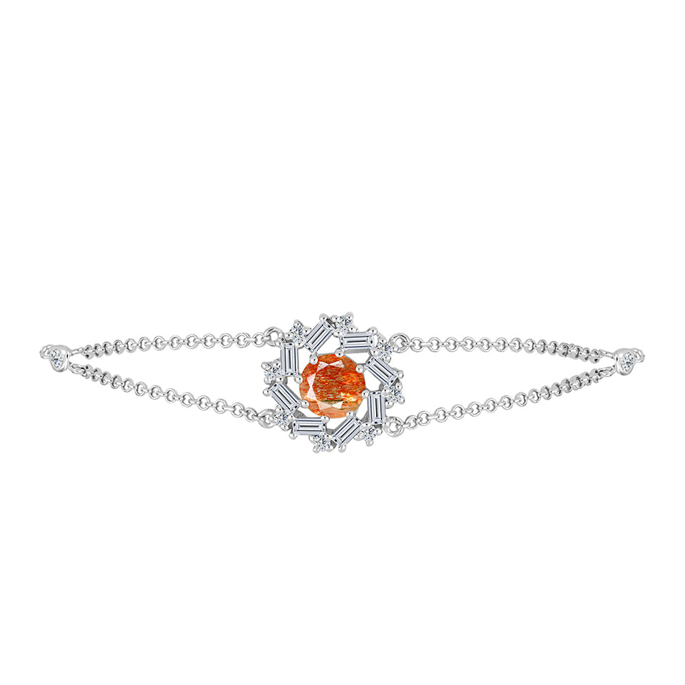 Pulsera de Plata con Piedra Solar de Oregon y Topacio Blanco 2 