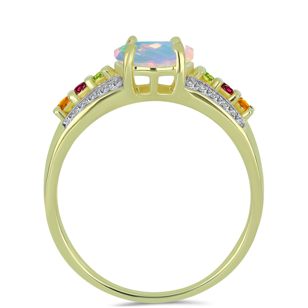 Anillo de Plata Bañada en Oro con Ópalo Welo y Chakra Turmalina