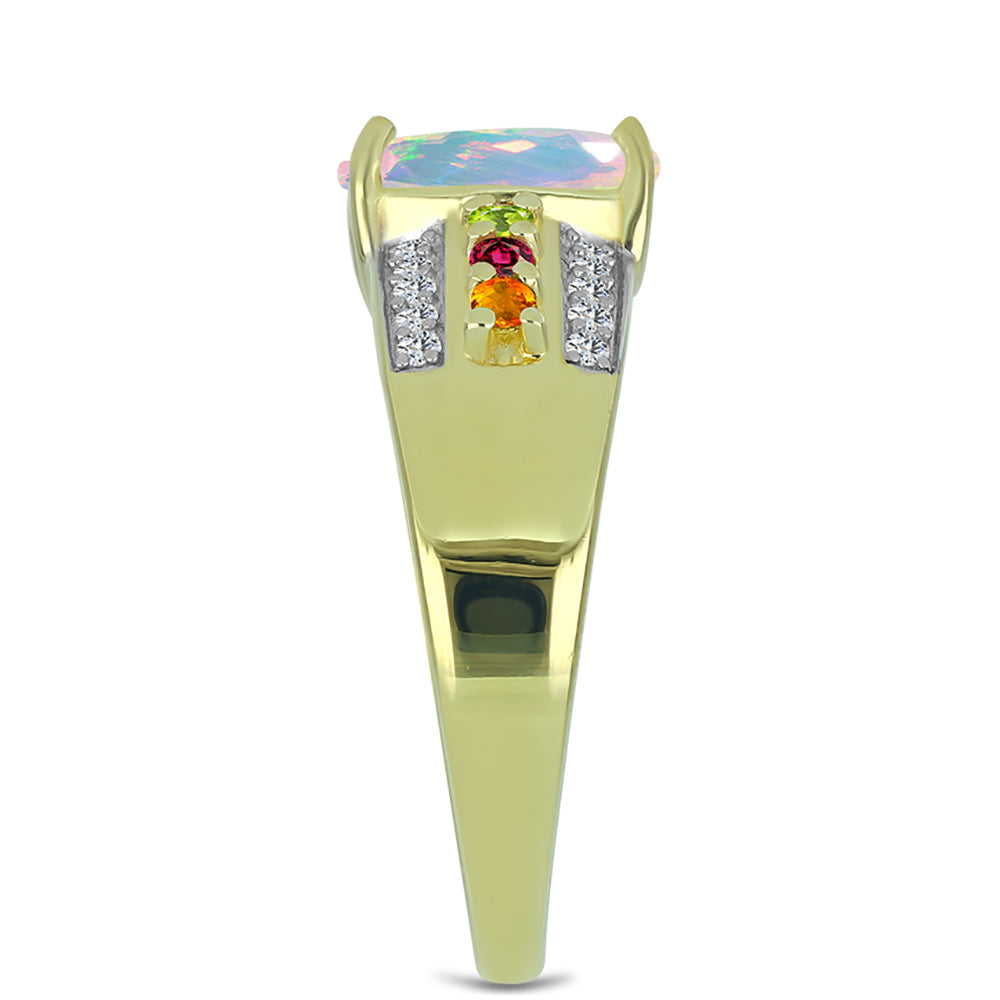 Anillo de Plata Bañada en Oro con Ópalo Welo y Chakra Turmalina