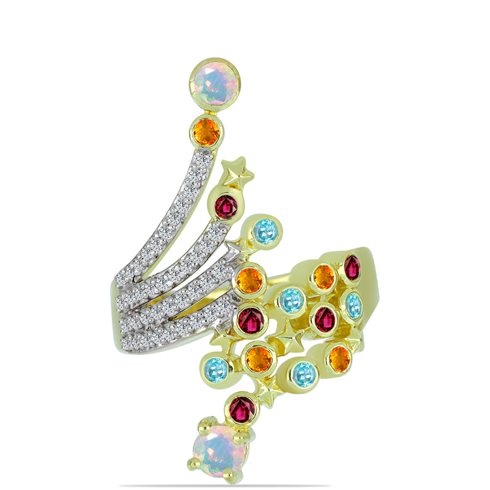 Anillo de Plata Bañada en Oro con Ópalo Welo y Chakra Turmalina 1 