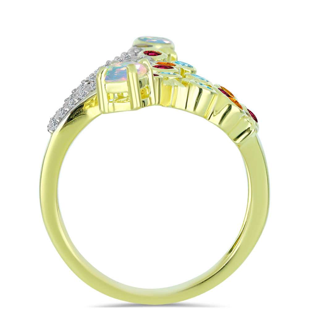 Anillo de Plata Bañada en Oro con Ópalo Welo y Chakra Turmalina