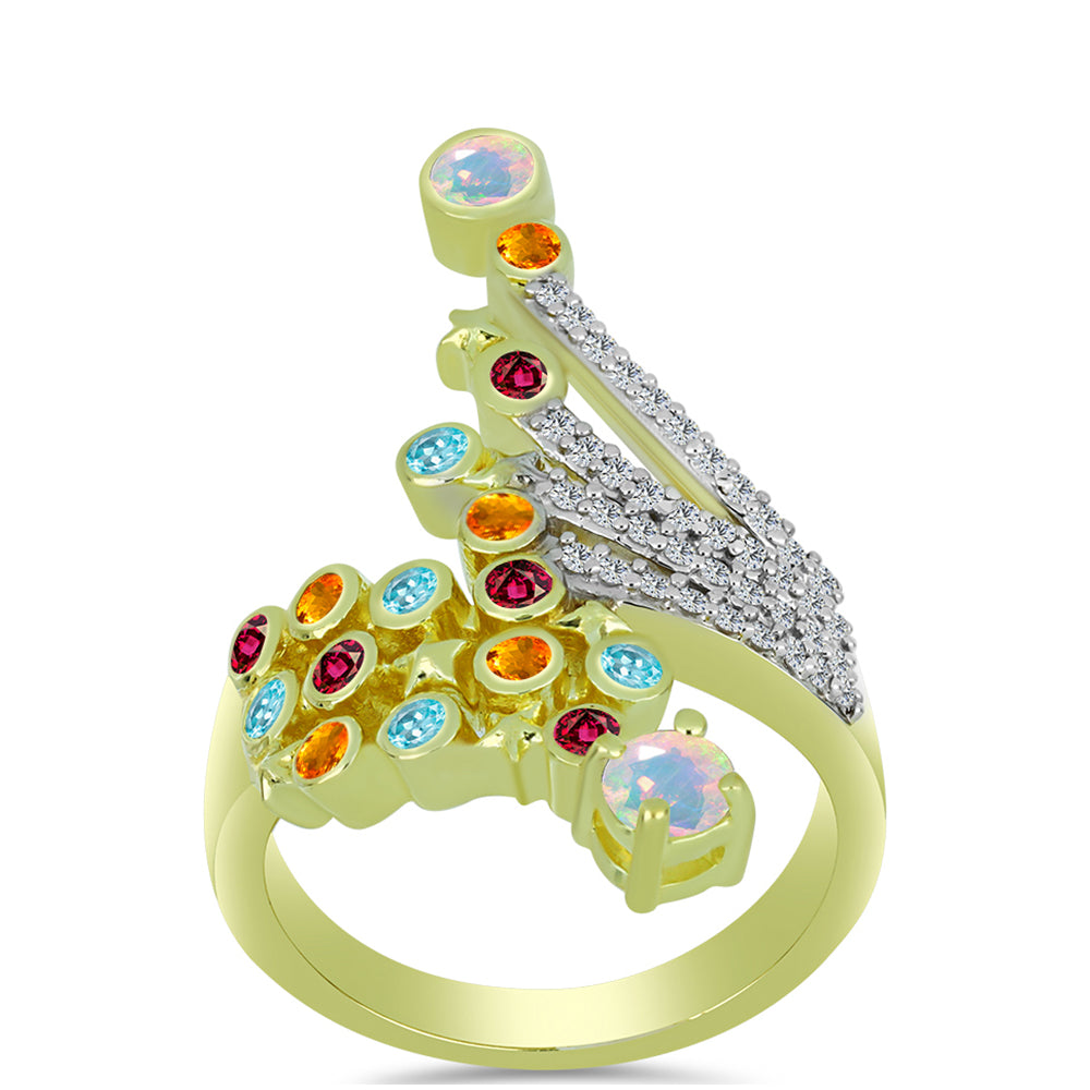 Anillo de Plata Bañada en Oro con Ópalo Welo y Chakra Turmalina