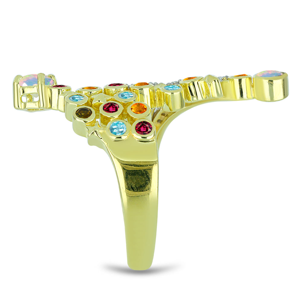 Anillo de Plata Bañada en Oro con Ópalo Welo y Chakra Turmalina 4 