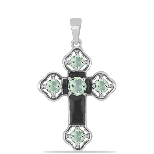 Cruz Colgante de Plata con Amatista Verde