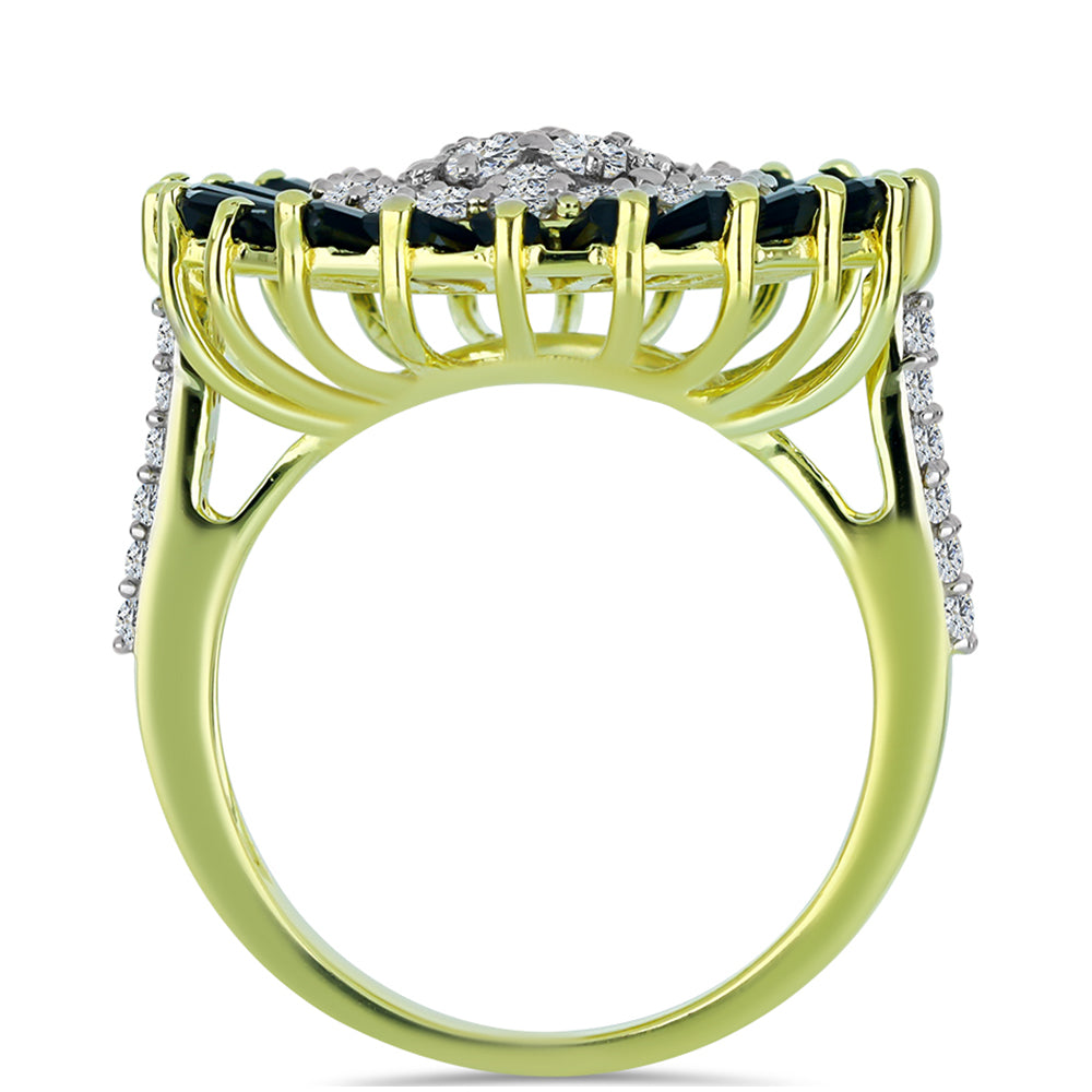 Anillo de Plata Bañada en Oro con Obsidiana y Topacio Blanco 2 