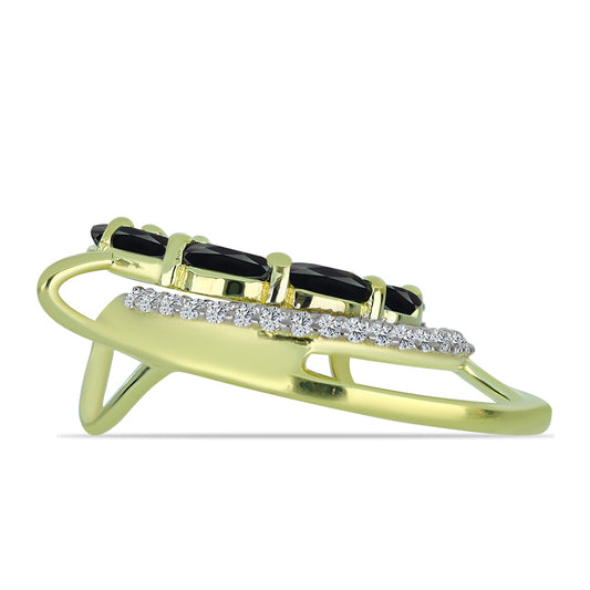 Colgante de Plata Bañada en Oro con Obsidiana y Topacio Blanco