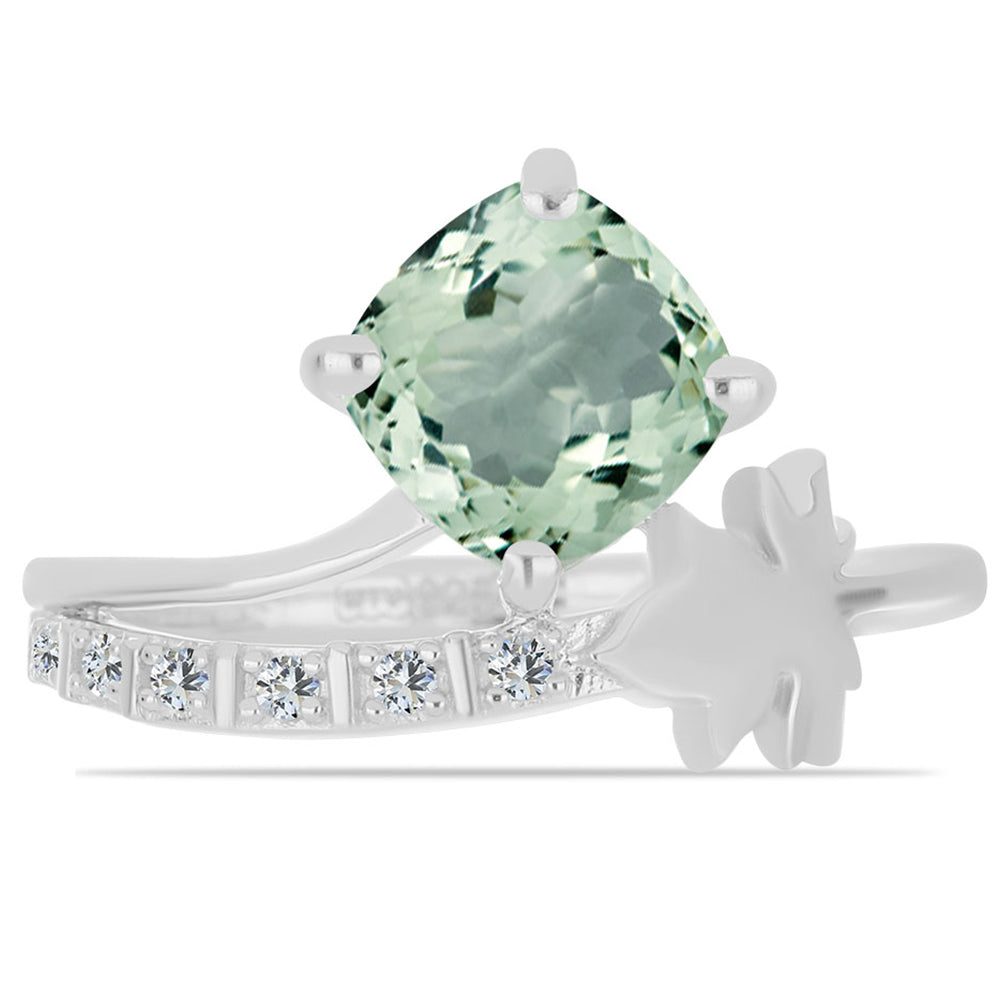 Anillo de Plata con Amatista Verde y Topacio Blanco 1 
